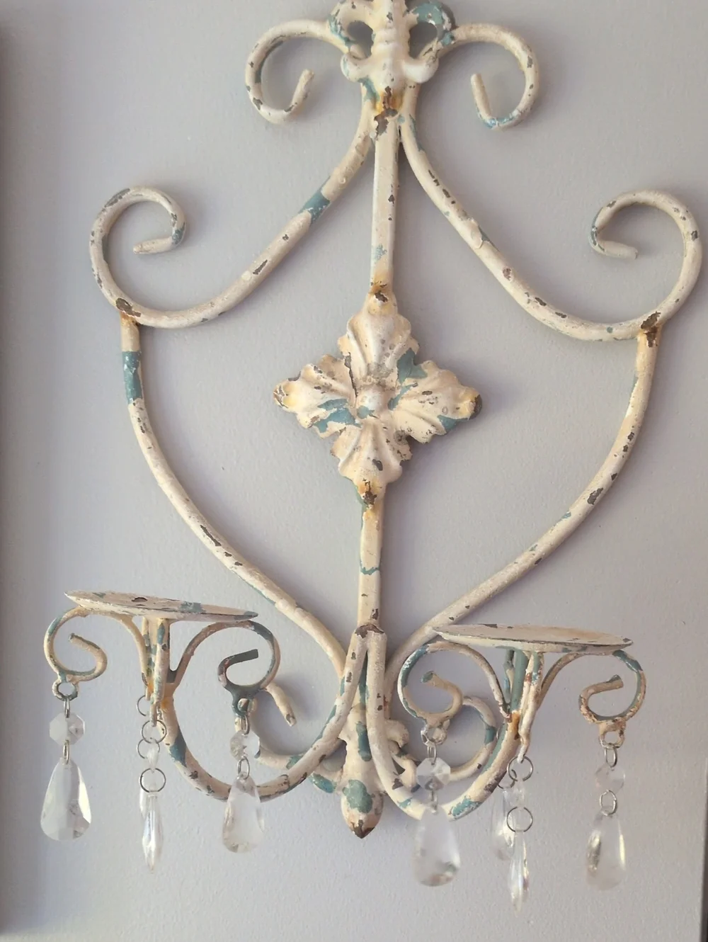Vintage-Inspired Cream and Teal Wall Sconce with Crystal Drops
